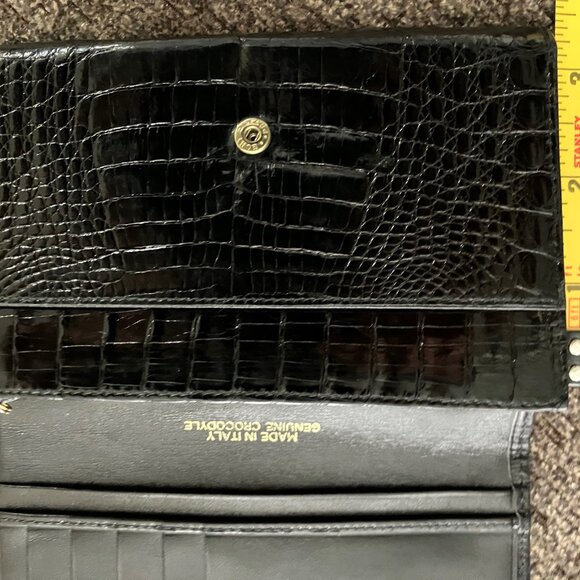 GENUINE CROCODILE Bi-Fold Women's Wallet Goldtone Paloma Picasso Couture ITALY - Picture 8 of 16